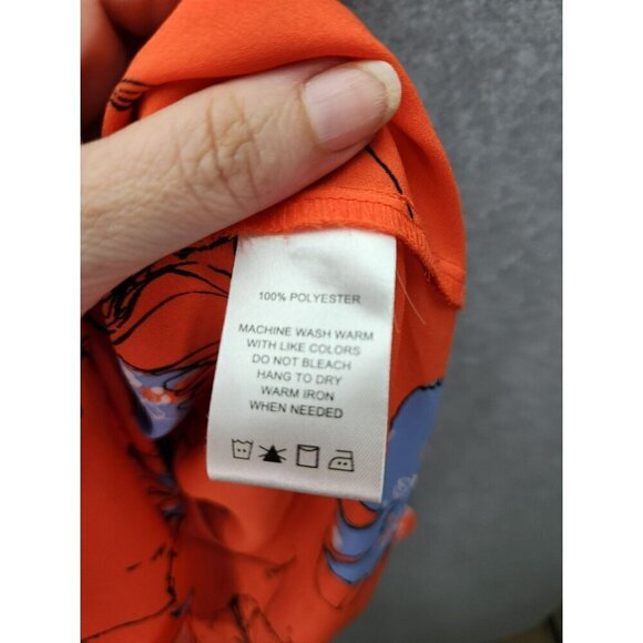 Foxcroft NYC Womens Floral Blouse 16W Vibrant Orange & Blue Long Sleeve Button - Picture 4 of 5